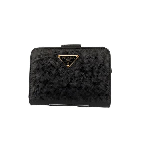 Prada Saffiano Leather Compact Bifold Wallet – Black with Gold Hardware - Picture 1 of 6